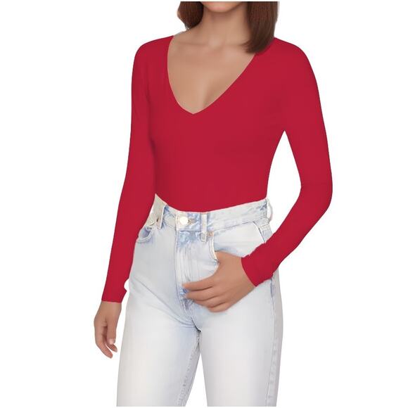 Susana Monaco V-Neck Long Sleeves Top - Cherry Blossom Red NWT Size Small - Picture 1 of 9
